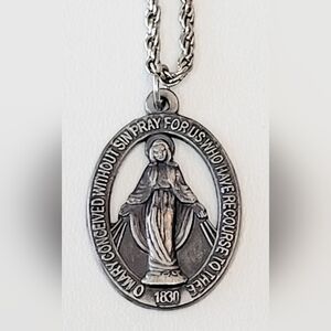 Immaculate Virgin Mary Silver-Tone Medal Pendant Necklace